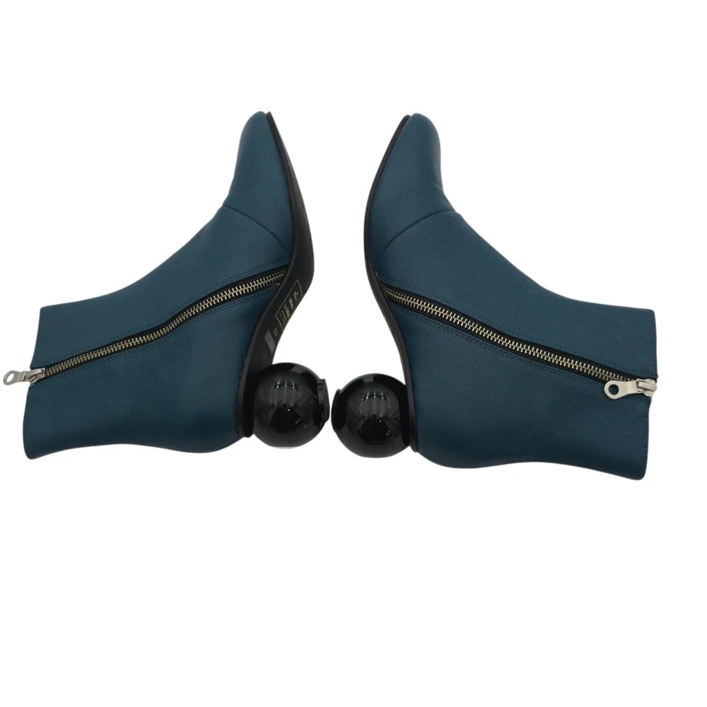 Maison Mihara Yasuhiro Billiard 8 Ball Heel Ankle Boots Teal Leather US‎ 7